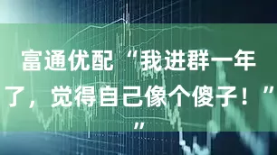 富通优配 “我进群一年了，觉得自己像个傻子！”
